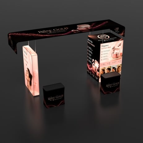 10x20 360 backlit trade show booth with dual lightboxes and arch top
