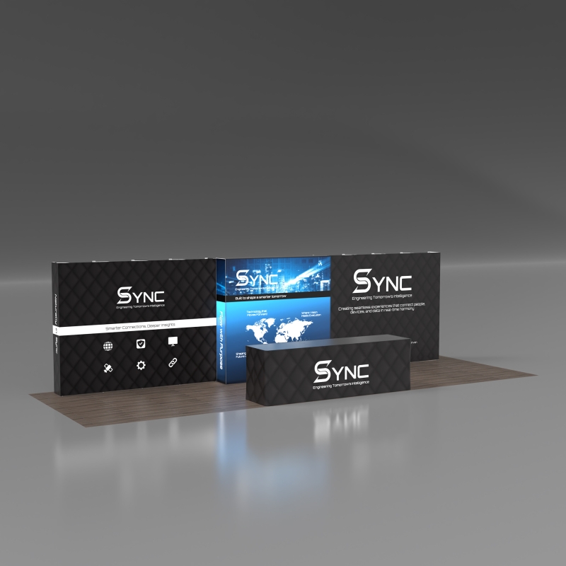 10x30 flexible booth kit with backlit center and popup backwall