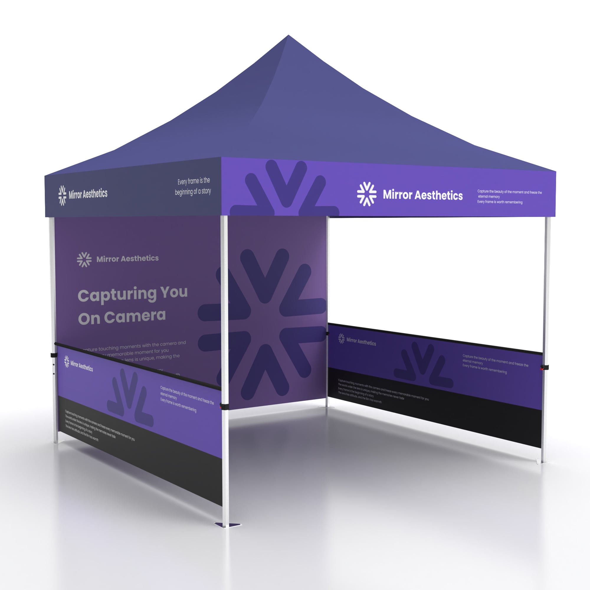custom 10x10 canopy tent with backwall and half walls