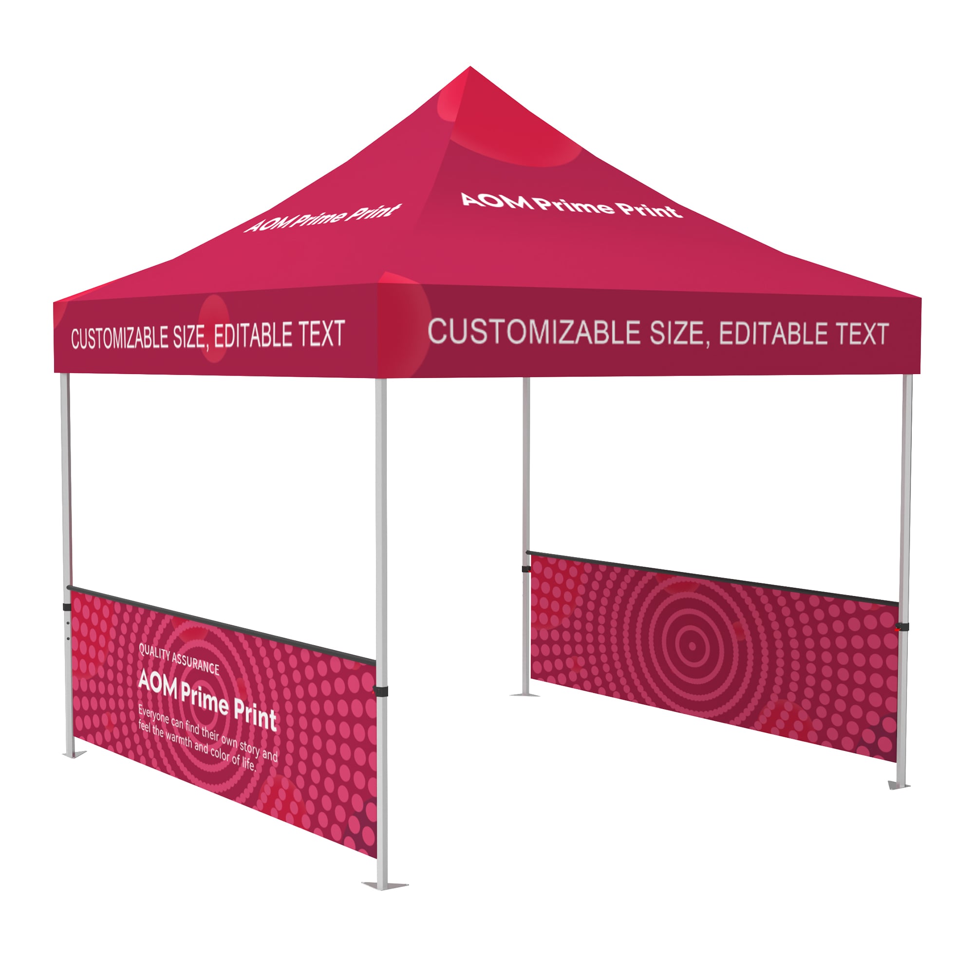 10x10 custom canopy tent with two half sidewalls for outdoor event display