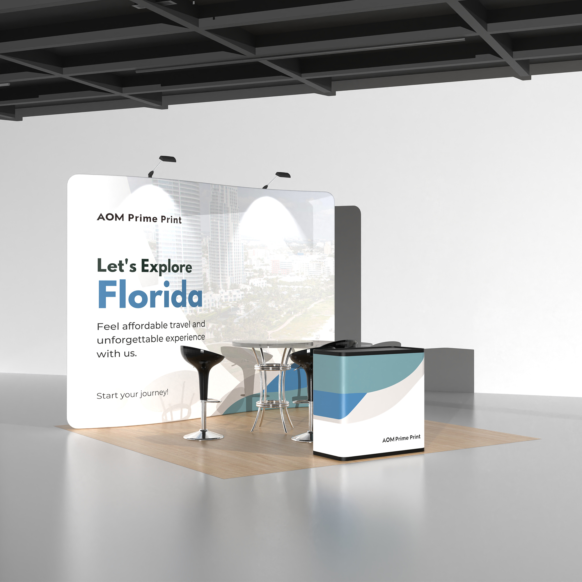 10x10 S-Shaped Trade Show Booth with Hardcase Podium Display, image size:2000x2000